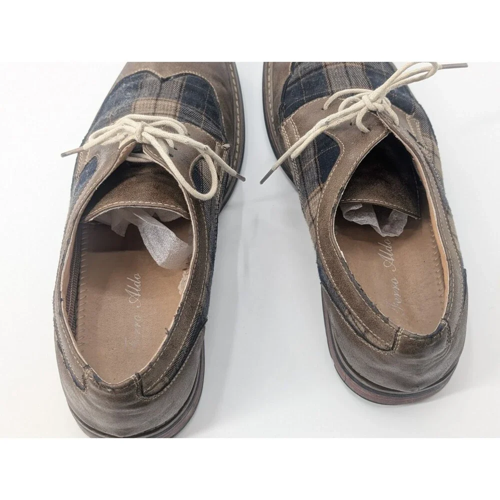Ferro Aldo Brown Plaid Leather Oxford Tie Lace Dress Shoes Mens Size 9